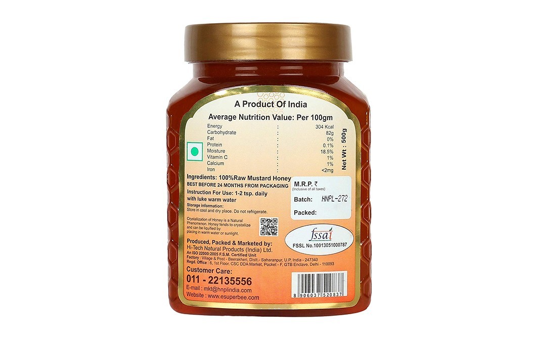 Superbee Raw Mustard Honey    Plastic Jar  500 grams